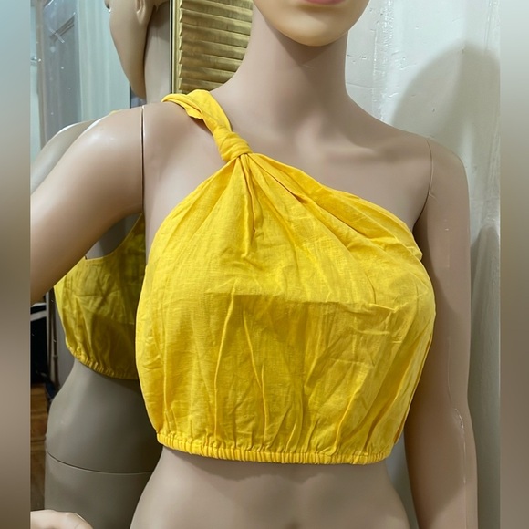 Farm Rio Summer Party Croop yellow One-Shoulder tank Top New - Picture 12 of 13
